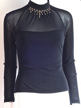 M2 Donna Semi Sheer Top With Rhinestones - France